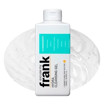 Excuse My Frank Hydra Gel limpiador, sin fragancia, vegano, ácido hialurónico oligo, limpiador facial suave e hidratante para piel seca y grasa, sin espuma, lavado facial coreano para pieles