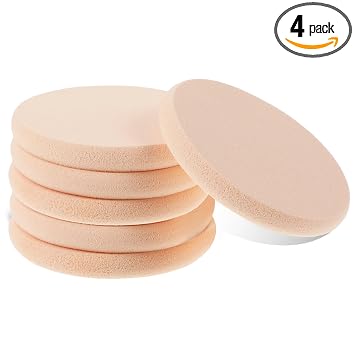 Nogeqi 4 esponjas de maquillaje planas para base, esponja de base, esponjas aplicadoras de maquillaje, esponja de maquillaje redonda para rostro, natural, fácil y suave para principiantes (color de