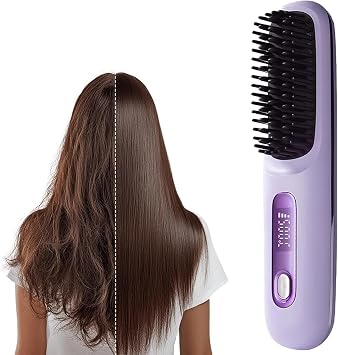 Go Brush 2026 actualizado - Pro para cabello corto - Cepillo alisador inalámbrico con calor rápido, 3 ajustes de temperatura, cuidado iónico y de cerámica, recargable USB-C de 2500 mAh para un estilo