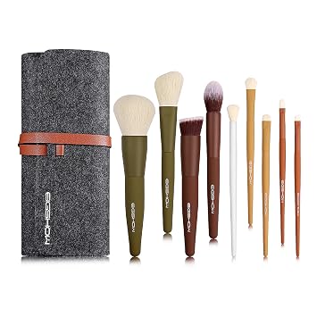 EIGSHOW - Brochas de maquillaje, 5 colores esenciales Kabuki, juego de brochas de maquillaje con fibras sintéticas ultra suaves para corrector de rubor, contornos y resaltadores