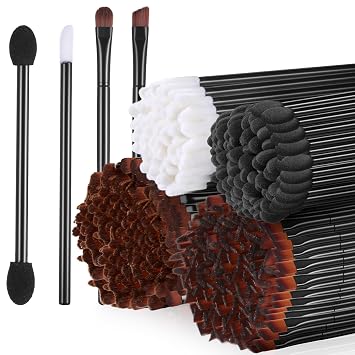 Giantree Juego de 300 brochas desechables para cejas, 100 brochas angulares para cejas, 50 pinceles redondos, 50 varillas de sombra de ojos de doble extremo, 100 cepillos de labios para belleza
