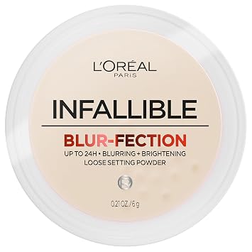 L'Oreal Paris Infallible Blur-fection Polvo Suelto Fijador de Larga Duración, Polvo Facial Difuminador Con Hasta 24 Horas de Uso, Translúcido Claro, 1 Kit
