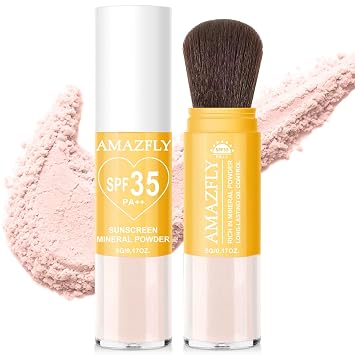 Polvo fijador de protector solar mineral para cara y cuero cabelludo, polvo suelto translúcido SPF 35, polvo mineral de cepillo, acabado mate natural, duradero, ligero, transpirable (tez rosa)