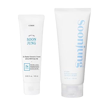 ETUDE SoonJung - Crema intensiva de barrera, rica en humedad (2.02 onzas líquidas) + limpiador de espuma SoonJung 5.5 (5.1 onzas líquidas)