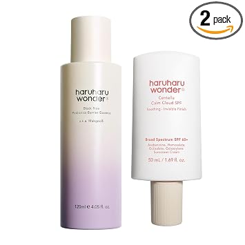 haruharu Wonder Skin Barrier & Sun Care Duo, probióticos de arroz negro, esencia de barrera y centella Calm Cloud Face Protector solar SPF 60+ Amplio espectro para rutina diaria de cuidado de la piel
