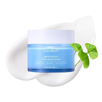 STUDIO17 Waterboost Crema de ácido hialurónico de 2.7 onzas líquidas hidratante facial coreano con Cera-Booster V (Centella Asiatica) para calmar el enrojecimiento, avena y pantenol para fortalecer la
