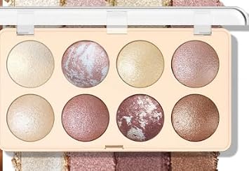 Paleta de maquillaje de sombra de ojos horneada con brillo neutro cálido, paleta de resaltadores suaves mezclables de 8 colores, vegana de larga duración, libre de crueldad, adecuado para todos los