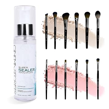 Cinema Secrets Juego de brochas de maquillaje de 12 piezas y spray fijador