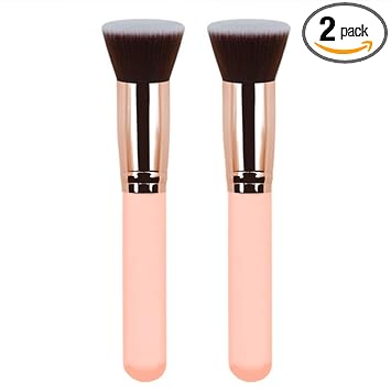 Kabuki - 2 brochas de maquillaje para base de maquillaje, brochas de maquillaje para crema líquida en polvo, cosméticos profesionales, brochas para pulir la cara, brochas gruesas y suaves,