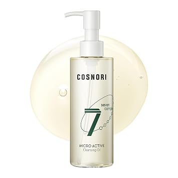 COSNORI 7-Complex Micro Active Cleansing Oil - Aceite limpiador facial vegano coreano, acabado fresco y ligero, removedor de maquillaje suave para cara, hipoalérgico, complejos fermentados de 7 aceites, 6.7 onzas líquidas