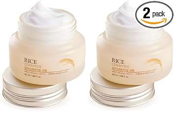 The Face Shop Crema de ceramida de arroz, hidratante facial hidratante, para pieles secas y mixtas, ligera, de rápida absorción, 1.69 onzas líquidas (paquete de 2)