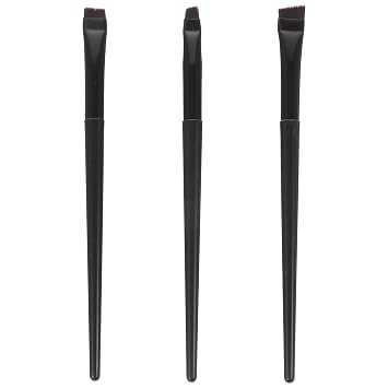 Juego de 3 brochas de maquillaje para delineador de ojos y brochas de maquillaje de cejas, mango de plástico negro, grande, plano y grande en ángulo para mujeres