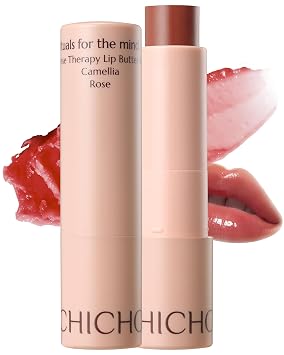 CHICHO Korean Intense Therapy Color Lip Butter Balm - Jeju Camellia, péptido de manteca de karité, PHA - Tratamiento de líneas finas, hidratante vegano, 01 rosa seca, 0.13 onzas