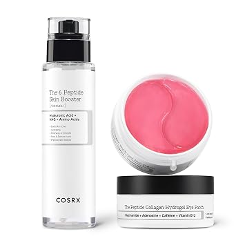 COSRX Peptide Skin Care Set - 6X Booster Toner Serum + Colágeno Hidrogel Eye Patch, Cuidado Coreano de la Piel