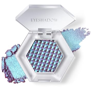 HOSAILY Sombra de ojos con purpurina azul camaleón, crema a polvo brillante multicromo, sombra de ojos única, paleta de maquillaje iluminador de ojos holográfico brillante que cambia de color 05