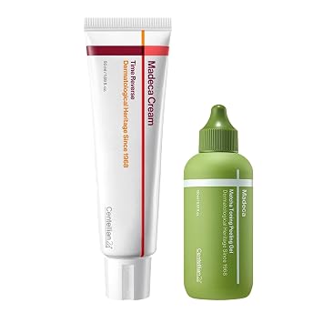CENTELLIAN 24 Crema Madeca Time Reverse & Gel Exfoliante Tonificante de Peeling de Matcha (1.69 + 5.07 onzas líquidas) – Set de Cuidado Hidratante para la Piel para Reafirmación, Reducción de Arrugas