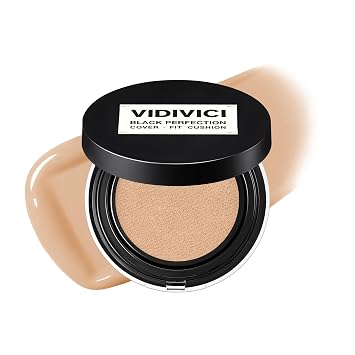 VIDIVICI Cojín Black Perfection Cover Fit | Base de cojín de cobertura delgada impecable, maquillaje coreano, resistente al sudor, acabado semimate, de larga duración, Bulidable, 0.45 onzas (No. 28N