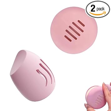 Soporte para esponja de maquillaje, estuche de silicona inastillable para viajes, rosa, paquete de 2