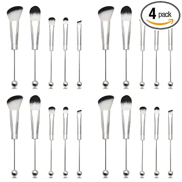 4 brochas de maquillaje con cuentas de silicona, brochas cosméticas de maquillaje, kit de pinceles con cuentas para bricolaje
