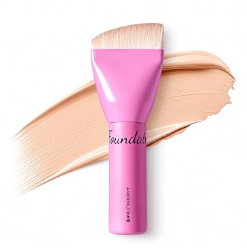Foundation Brush - Brocha de maquillaje plana profesional ultrafina para crema líquida, cerdas sintéticas suaves sin rayas, mango curvado ergonómico (rosa)