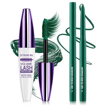 5D Green Mascara and Eyeliner Set for Women, Volumizing & Lengthening