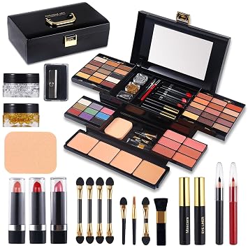 Kit de maquillaje profesional para mujer, kit completo con espejo, 58 colores, todo en uno, set de regalo de maquillaje para niñas, incluye sombra de ojos, polvo compacto, colorador, lápiz labial