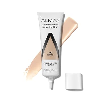 Almay - Tinta de base líquida hidratante, ligera con cobertura ligera, acabado naturalmente brillante, hipoalergénica, probada por dermatólogos, sin fragancia, 100 Marfil, 0.94 fl oz.