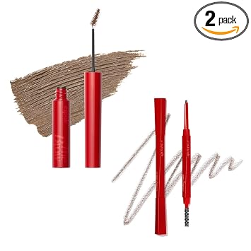 Espoir The Brow Color Fixing Cara #2 Taupe and The Brow Balance Pencil #3 Soft Brown | Fácil de dibujar y fijar, de larga duración y a prueba de manchas, maquillaje de ojos coreano