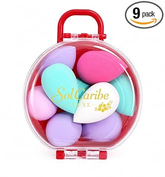 Mini juego de esponjas de maquillaje con estuche de viaje - Mezcladores de belleza cosméticos suaves para base, corrector y polvo