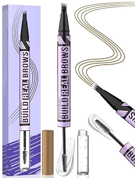 iMethod Lápiz para cejas y gel para cejas - Lápices de cejas para mujeres con 4 puntas en horquilla y gel para cejas transparente, mágico lápiz de doble punta 2-en-1 para cejas más definidas y con