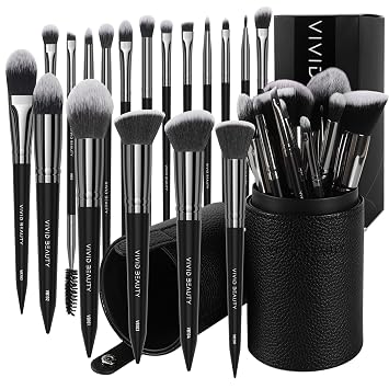 18 brochas de maquillaje Pro Deluxe con estuche de viaje, base de polvo de primera calidad, corrector de mezcla de colorete, sombra de ojos, cara y ojos, kit de brochas de maquillaje con etiquetas para principiantes (negro)
