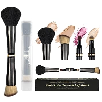 Juego de brochas de maquillaje 4 en 1, todo en uno, para polvo/rubor, base, mezcla y sombra de ojos, compacto y esencial de viaje