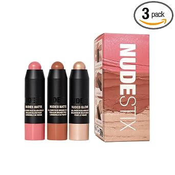 Nudestix Roses & Honey Mini Kit - Juego de 3 piezas de rubor crema, bronceador e iluminador para ojos, mejillas y labios | Maquillaje multiusos de tamaño de viaje