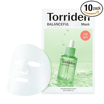 Torriden Mascarillas faciales BALANCEFUL Cica (10 hojas), cuidado extra calmante | CICA 5D, ácido hialurónico hidrolizado, pantenol | Mascarilla coreana