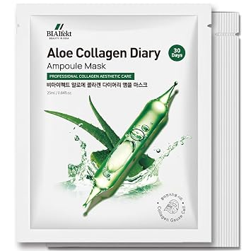 BIAIfekt ALOE COLLAGEN Ampolla hoja facial mascarilla cuidado de la piel Coreano Hidratante, Calmante, Nutritiva, Pieles de vidrio, Refrescante, Premium diario, MÁS ALLÁ DEL HIDROGEL