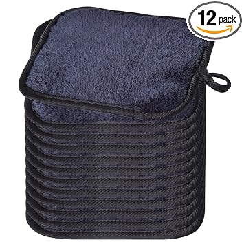 Paños removedores de maquillaje para cara, ojos, labios – Paño de limpieza facial reutilizable de microfibra, almohadillas removedoras de maquillaje de 5 x 5 pulgadas, paquete de 12