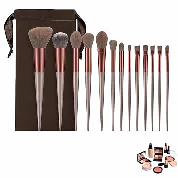 Juego de brochas de maquillaje, 13 piezas de brochas cosméticas profesionales con bolsa, cerdas sintéticas, hipoalergénicas para aplicación facial y ocular, juego de brochas para la cara y los ojos