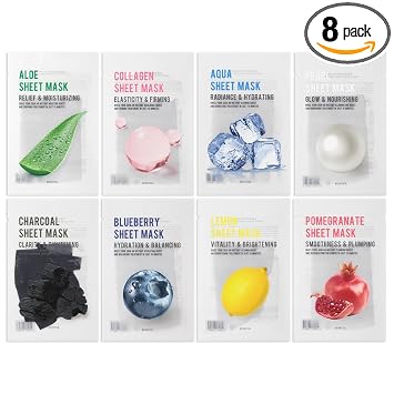 EUNYUL Purity - Máscara facial de colágeno coreano para el cuidado de la piel, 8 tipos x 1 juego hidratante y nutritivo
