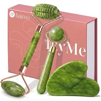 BAIMEI IcyMe Gua Sha & Jade Rodillo facial para reducir la hinchazón, reafirmar la piel