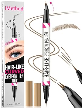 iMethod - Lápiz de cejas curvo - Lápiz de cejas 2 en 1 de doble punta con punta curva y punta de cepillo precisa, lápiz de cejas de microblading para cejas de aspecto natural como cabello, duradero