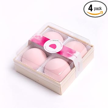 Esponja de maquillaje de malvavisco, 4 unidades, sin látex y vegana, súper suave, seca, húmeda, esponja de belleza usada para base, polvo y crema BB (rosa claro)