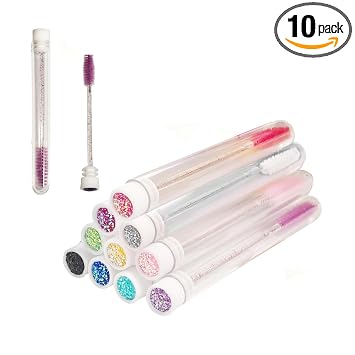 Paquete de 10 cepillos desechables para pestañas, juego de varitas de rímel con tubo, aplicador de cejas para extensiones de pestañas (10)