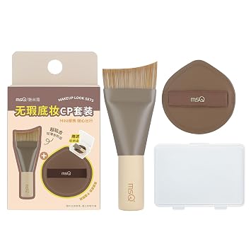 MSQ Brocha de base con esponjas de maquillaje, brocha de maquillaje en ángulo, brocha facial ultrafina con esponja, base rápida e impecable, juego de maquillaje para base líquida, crema de mezcla