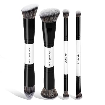 MAANGE Juego de 4 brochas para base, contorno, corrector, brochas de maquillaje, brocha de sombra de ojos y corrector, brocha doble cara para base, contorno, rubor, resaltado y mezcla de cejas para