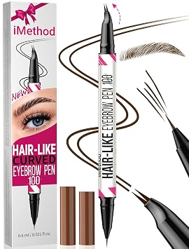 iMethod Lápiz curvo para cejas, lápiz de cejas, lápiz de cejas 2 en 1, bolígrafo de cejas microblading de doble punta con punta curva y punta de pincel precisa para cejas naturales como el cabello