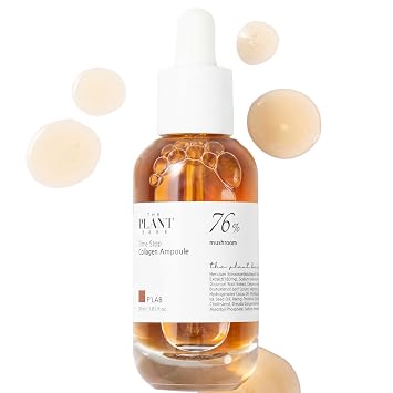 THE PLANT BASE - Suero de colágeno coreano – Ampolla de hongos Time Stop, 76.5% de extracto de hongos y suero facial de colágeno vegano para antienvejecimiento, reafirmante y relleno, ganador del premio K-Beauty, 1.01 onzas líquidas