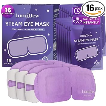 Steam Eye Mask, Self Heating Heated Eye Mask for Sleep, Warm Compress for Eyes, Moist Heat for Dry Eye Relief, Stye Eye Treatment, Spa, Travel Essentials, Unscented 16 Pack