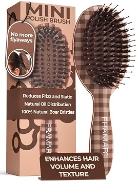 FRAMAR Mini cepillo de jabalí para cabello liso trasero, cepillo alisador
