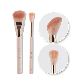 Albeaut Juego de brochas de maquillaje facial para rubor, bronceador y resaltador de contorno para aplicación de maquillaje facial impecable - Vegano y libre de crueldad (Brocha facial + Difuminador)