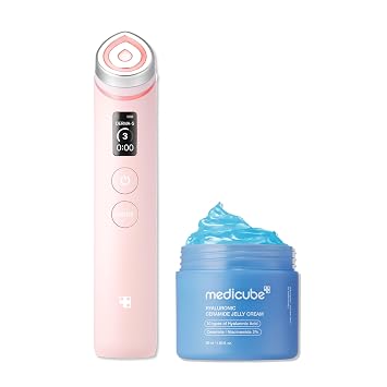medicube Set de rutina que aumenta el resplandor: Booster Pro Pink y crema de gelatina de ácido hialurónico | Dispositivo facial y cuidado de la piel | para una piel más suave, rebotante y de aspecto